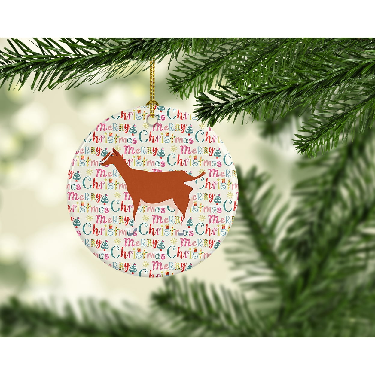Toggenburger Goat Christmas Ceramic Ornament 2.8 in x 2.8 in