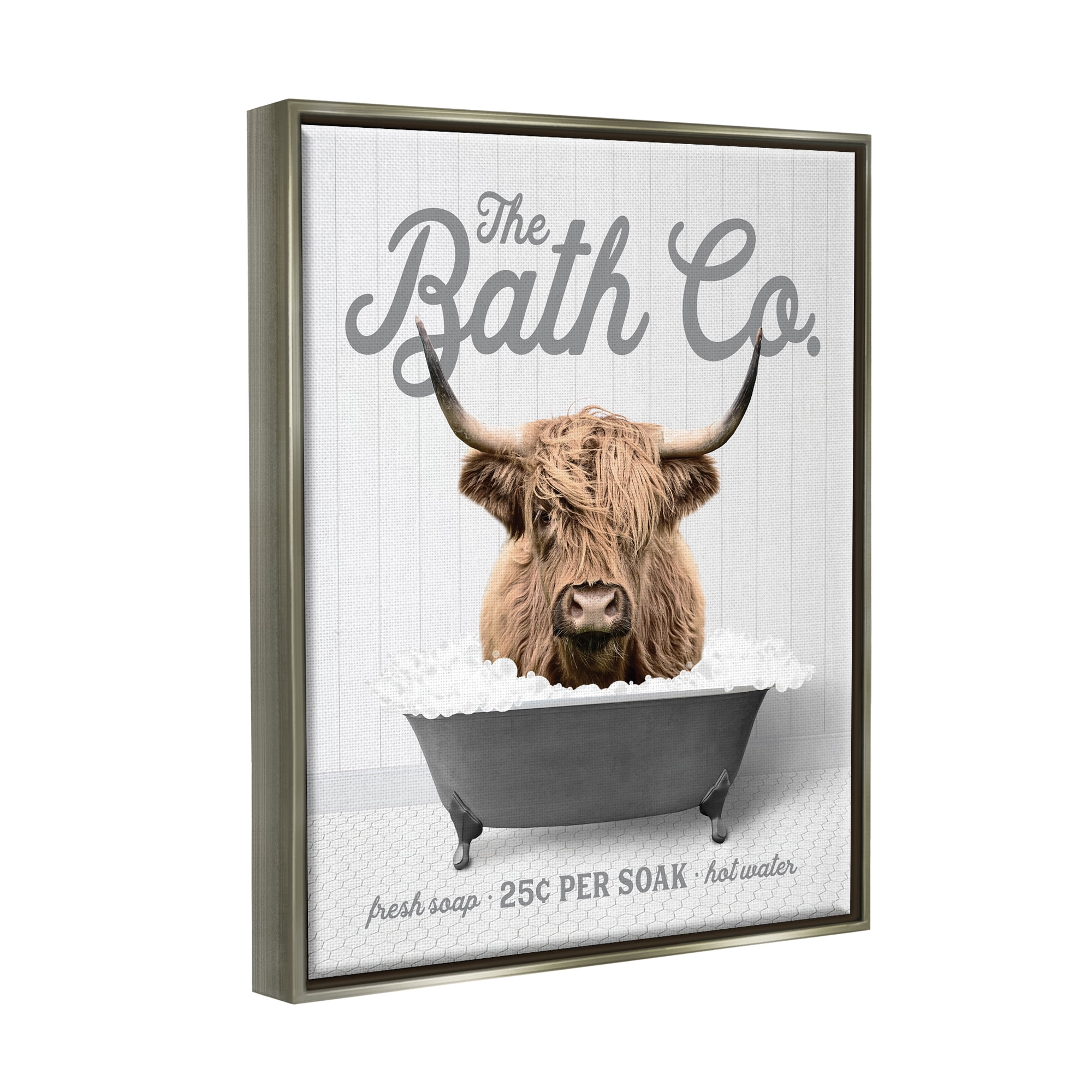 Stupell Industries Highland Cow Bubble Bath Animals & Insects Painting Gray Floater Framed Art Print Wall Art, 25 x 31