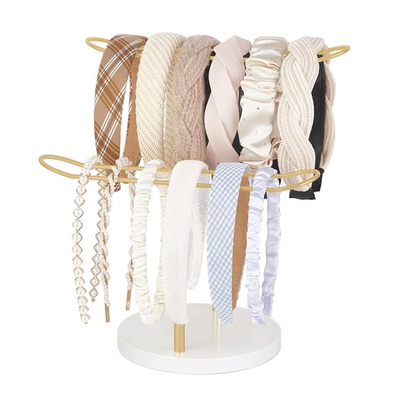 Headband Holder Organizer Metal 2-Tier Hair Hoop Display Stand Headband Organizer Storage Hair Ropes Accessories Bracelets Bangles Bedroom College Dorm Decor for Girls Women, Gold