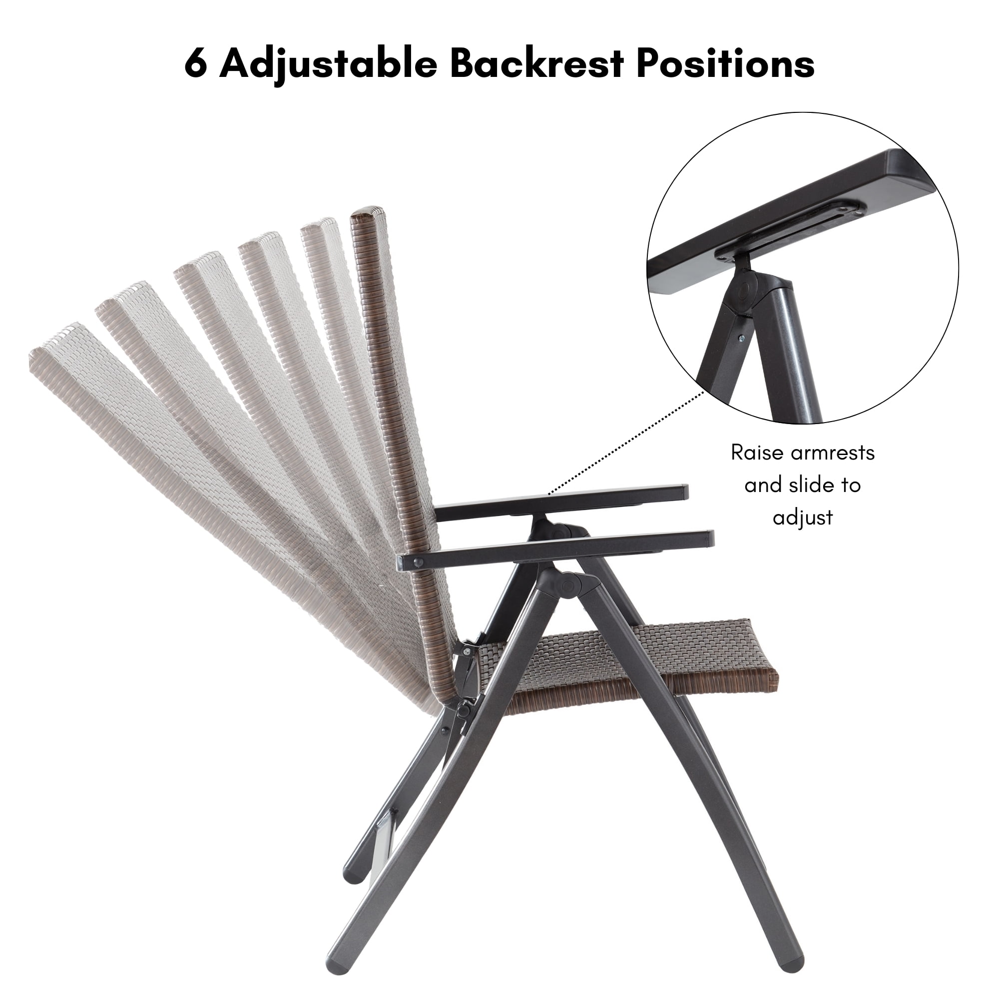 Outdoor PE Wicker Foldable Reclining Chair with Sunbrella Cast Pumice Seat Cushion