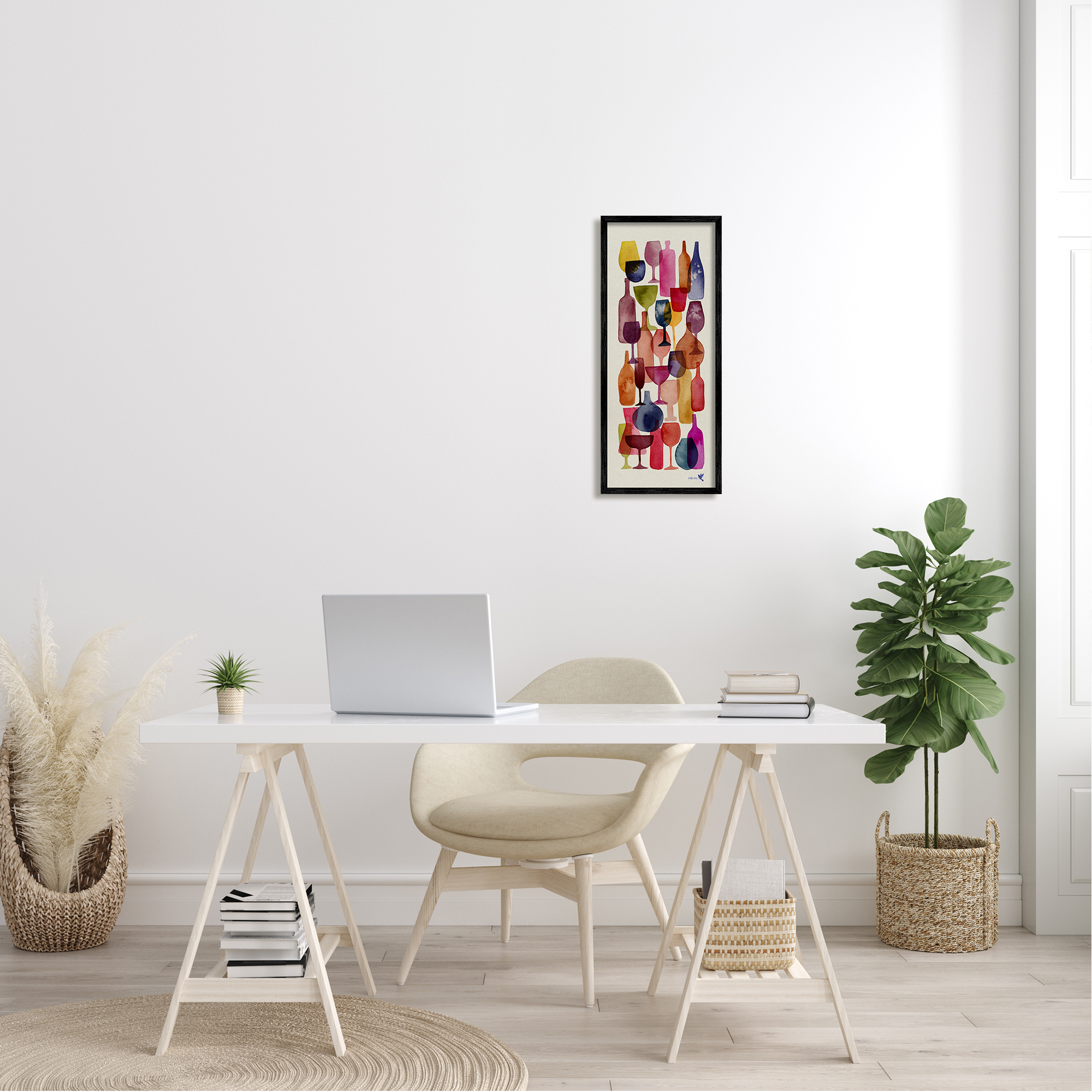 Stupell Industries Layered Wine Glasses Painting Food & Beverage Painting Black Framed Art Print Wall Art