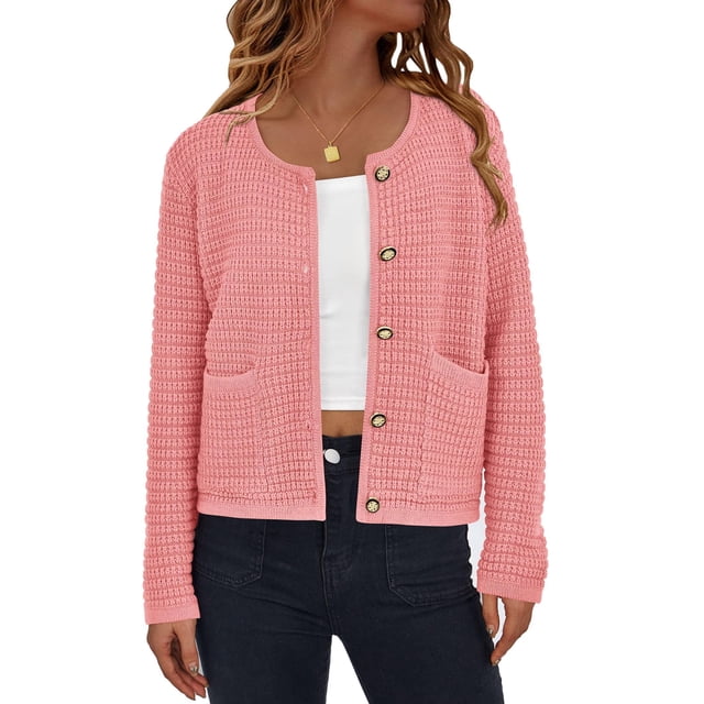 Suéter PRETTYGARDEN Cardigan de Punto con Botones Rosa Talle L
