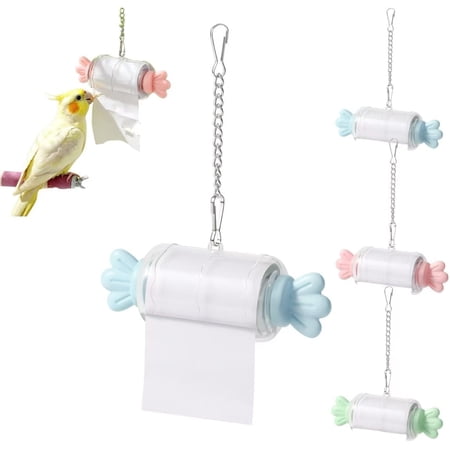 Parrot Shredding Toy Candy Roll Paper Holder, Safe Wood Pulp Chew Toys for Birds Cage Accessories, Hanging Interactive Foraging Toy for Cockatiel Conure Parakeet Budgie (Blue)