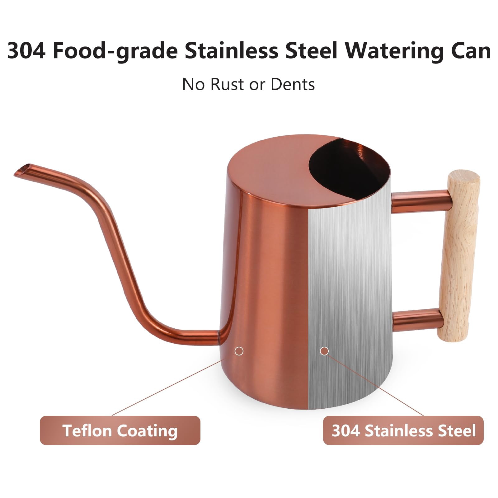 Watering Can Indoor Plants, 35oz Small Stainless Steel Metal Watering Can Modern Decorative Watering Pot with Long Spout for Indoor House Plant Bonsai Garden Flowers (Copper) - COPPER