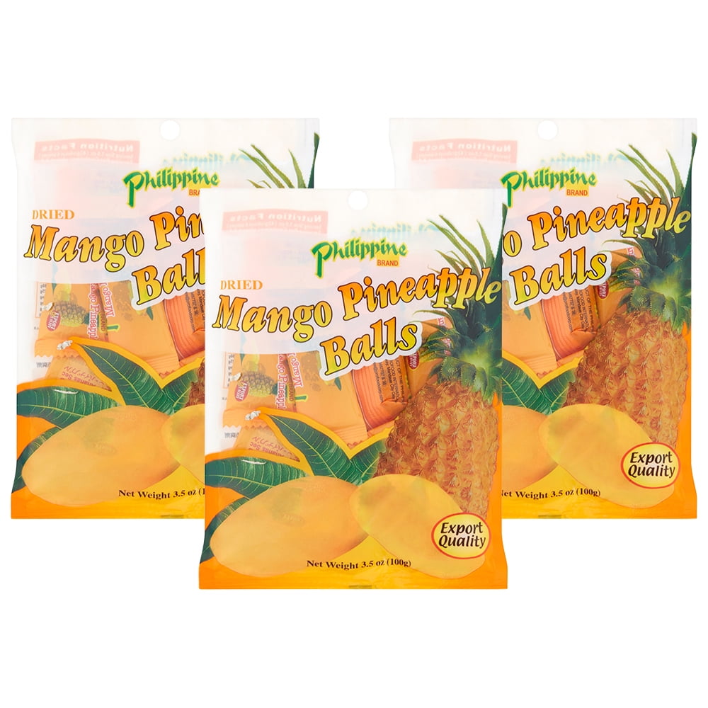 (3 Pack) Philippine Brand Dried Fruit, Mango Pineapple Balls, 3.5 Oz