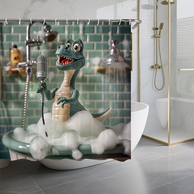 Aufmer Household Bathroom Essential Dinosaur Pattern Shower Curtain Waterproof Isolation Partition Stylish Decorative Barrier For Bathroom Bathtub Private Space Protection(with 12×Hook)