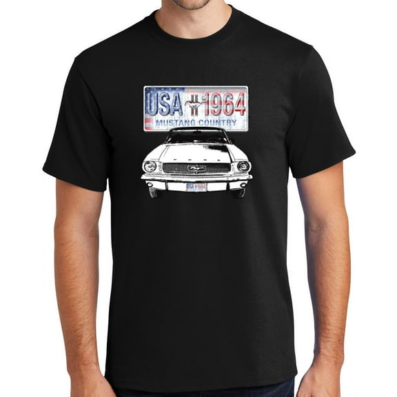 Buy Cool Shirts '64 Ford Mustang Country Cotton T-shirt, 4XL Jet Black - Tall