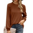 thumbnail image 2 of Gvdentm Sweatshirts for Women Crewneck Puff Sleeve Tunic Tops Lightweight Sweaters Fashion 2023 Coffee,L, 2 of 4