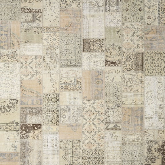 Ahgly Company Indoor Square Contemporary Light French Beige Brown Patchwork Area Rugs, 8' Square
