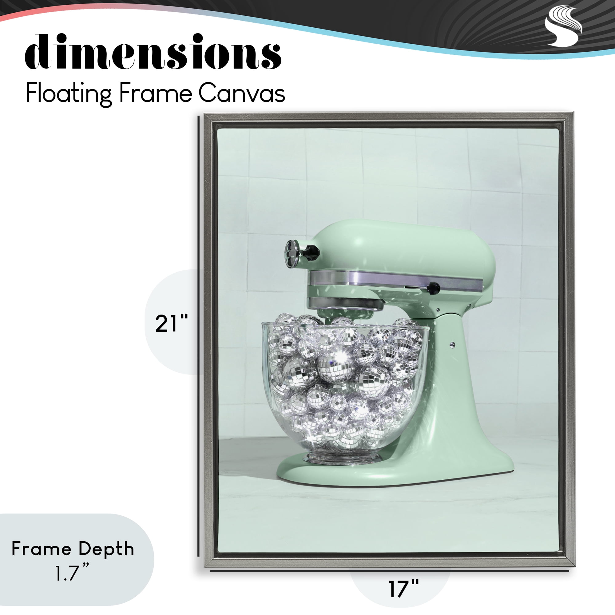 Stupell Industries Disco Kitchen Mixer over Green Gray Framed Floater Canvas Wall Art, design by LISH Creative