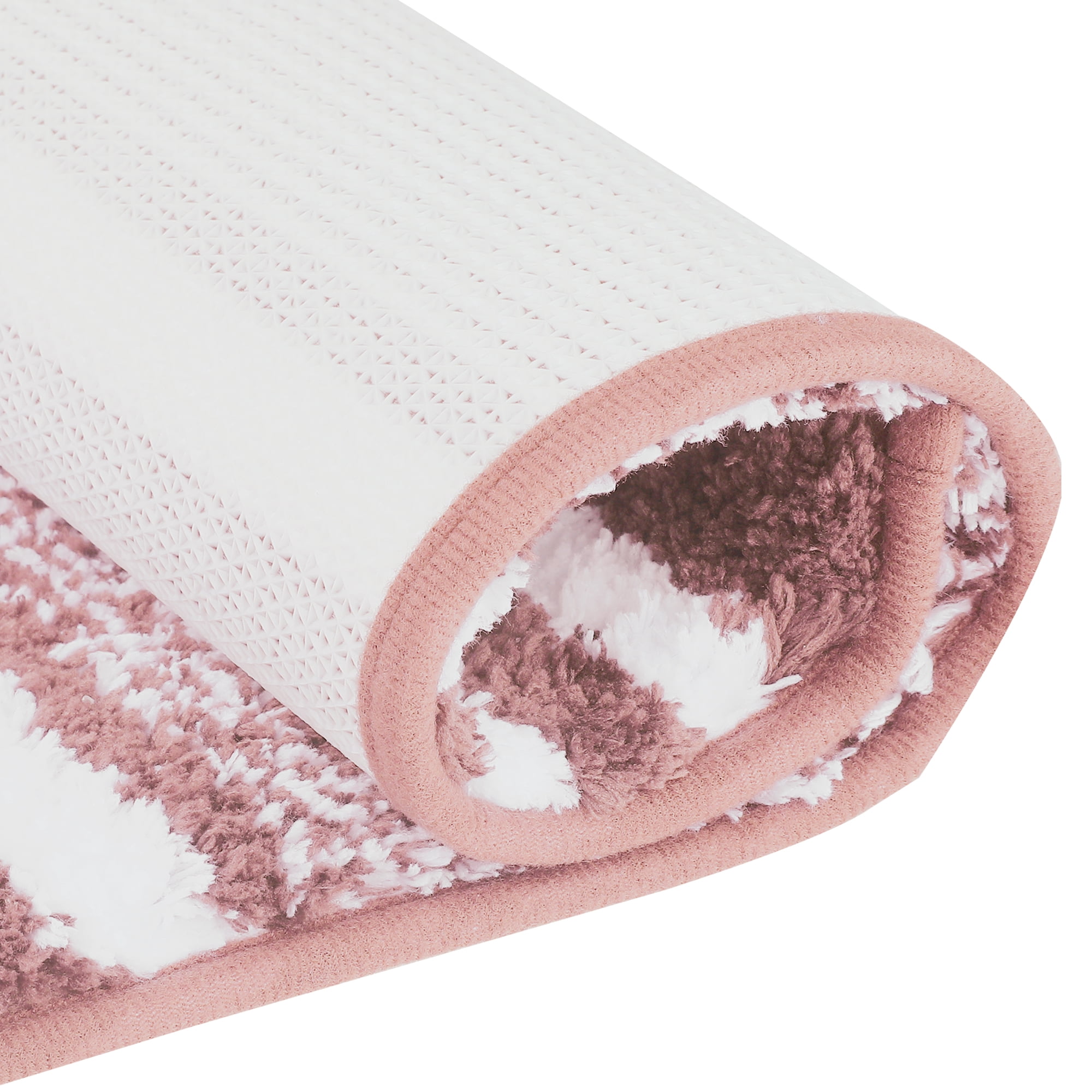 Unique Bargains Microfiber Bath Rugs Striped Non-Slip Floor Mat Rosy Brown 16"x24"