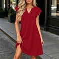 thumbnail image 2 of TEAJOPSUU Women's Casual A-Line Dresses with Pockets Cap Sleeve V Neck Mini Tshirt Dresses Flowy Sundress Red, 2 of 6