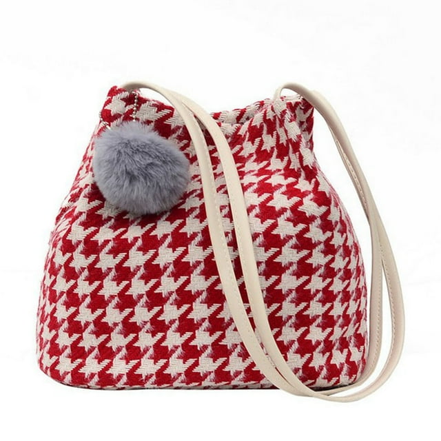 Women Shoulder Purse Fashion Lattice All-match Bucket Bag Shoulder Handbag