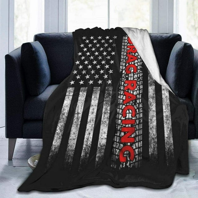 Fleece Blanket Drag Racing American Flag Plush Throw Fuzzy Super Soft Reversible Microfiber Flannel Blankets 60"x50"