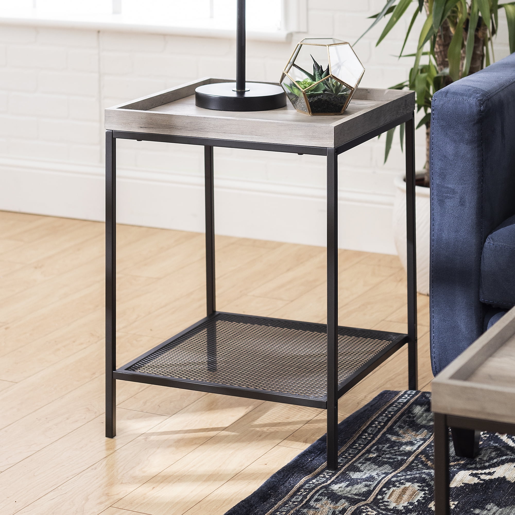 Frankie Metal and Wood Tray Top Grey Wash End Table by River Street