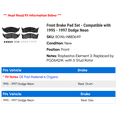 thumbnail image 2 of Front Brake Pad Set - Compatible with 1995 - 1997 Dodge Neon 1996, 2 of 2