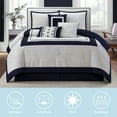 thumbnail image 2 of Lanco 7 Piece White Navy Comforter Set, California King Size Quilting with matching solid piece work, All Season Geometric Bedding, Matching Pillows , Shams , Bed Skirt, 2 of 7
