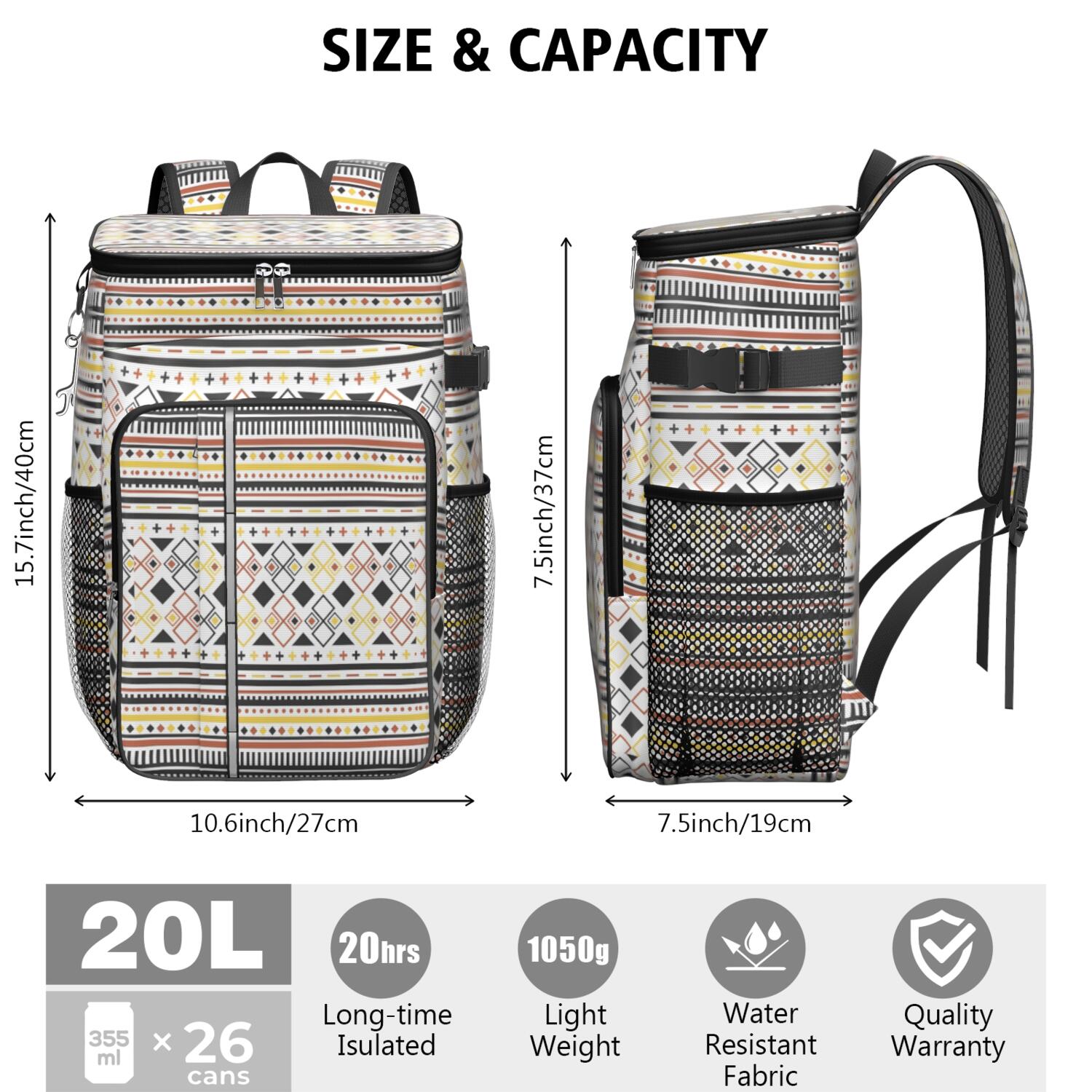 Travel Cooler Bag - Boho Bohemia Pioneer Flower Geometric Line Art Camping Beer Cooler Backpack with Bottle Opener- Waterproof Insulated Picnic Backpacks - Cooler Bag for Beach