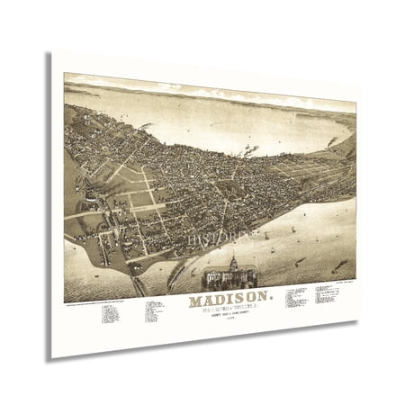 HISTORIX 1885 Madison Wisconsin Map Vintage Poster Wall Art Print, 18 x 24 Inch
