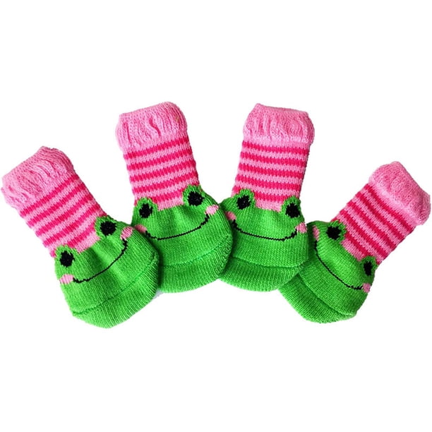 4 piezas lindo patrón de dibujos animados calcetines para mascotas zapatos de cachorro de interior suministros para mascotas para el invierno (rana, s) oso de fresa Electrónica