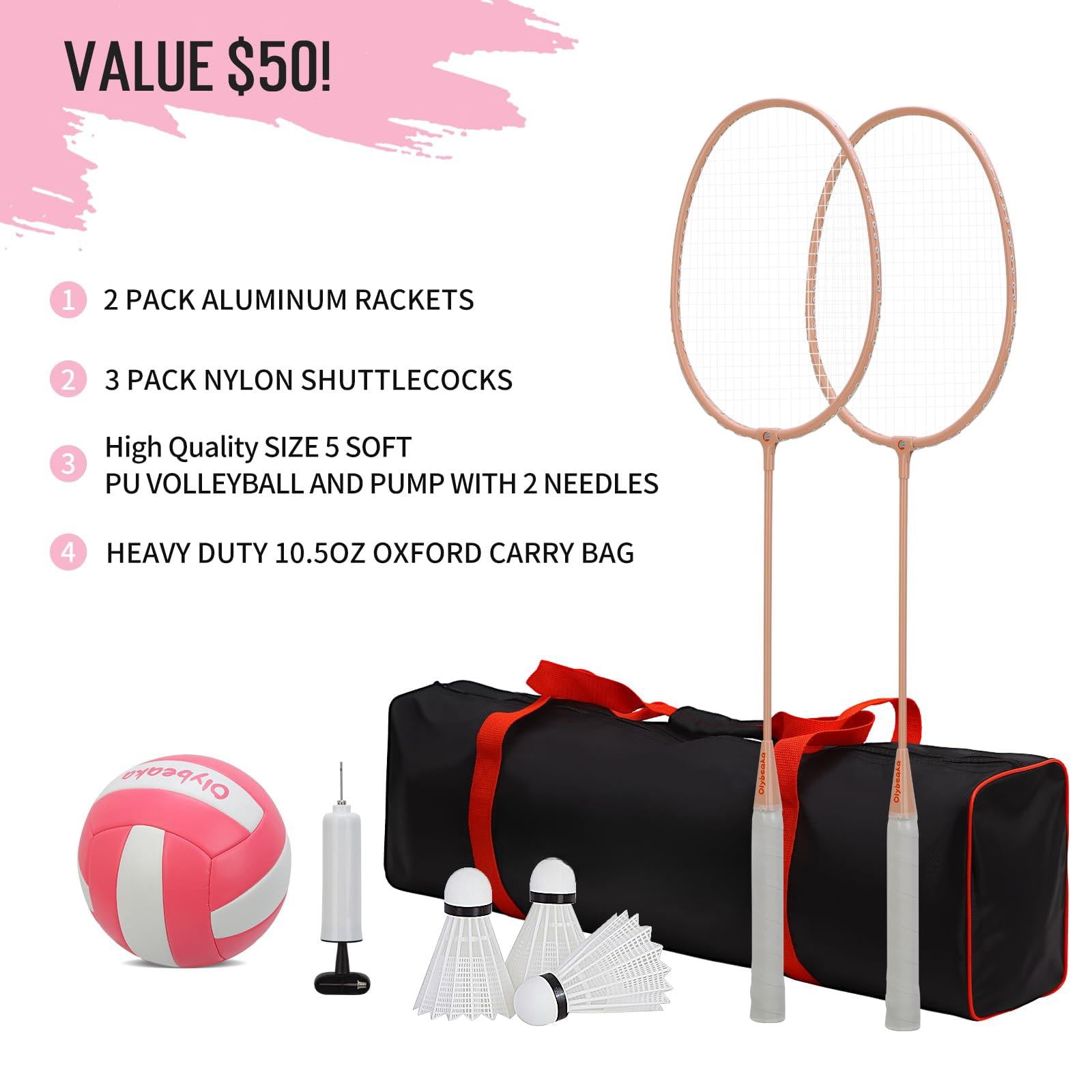 20ft Outdoor Volleyball & Badminton Combo Net Set For Backyard Beach With Adjustable Poles  Durable Anti-sag Pu 2 Aluminum Rackets