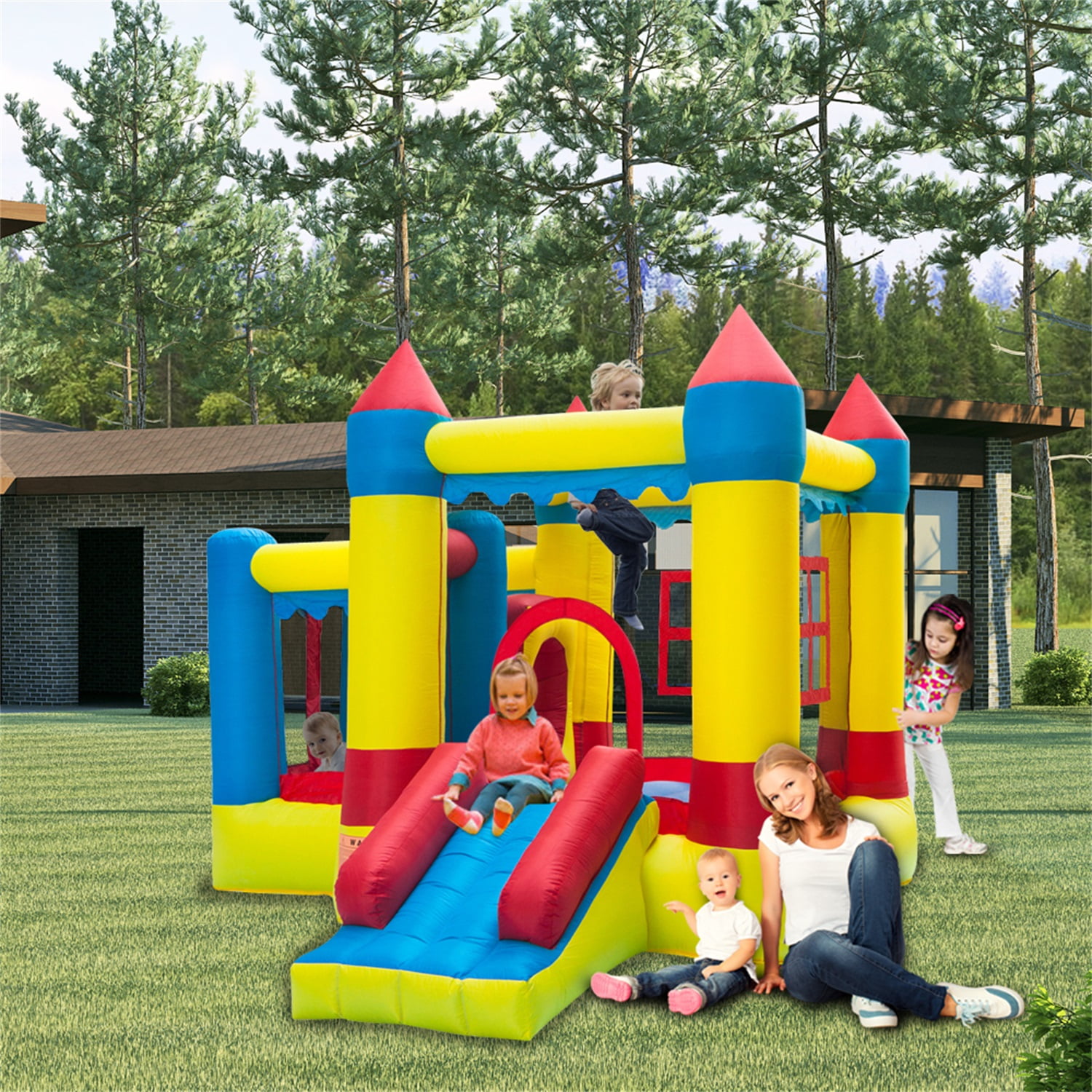 Inflatable Inflatable Bounce House Jumping Castle with Slide, Family Backyard Bouncy Castle