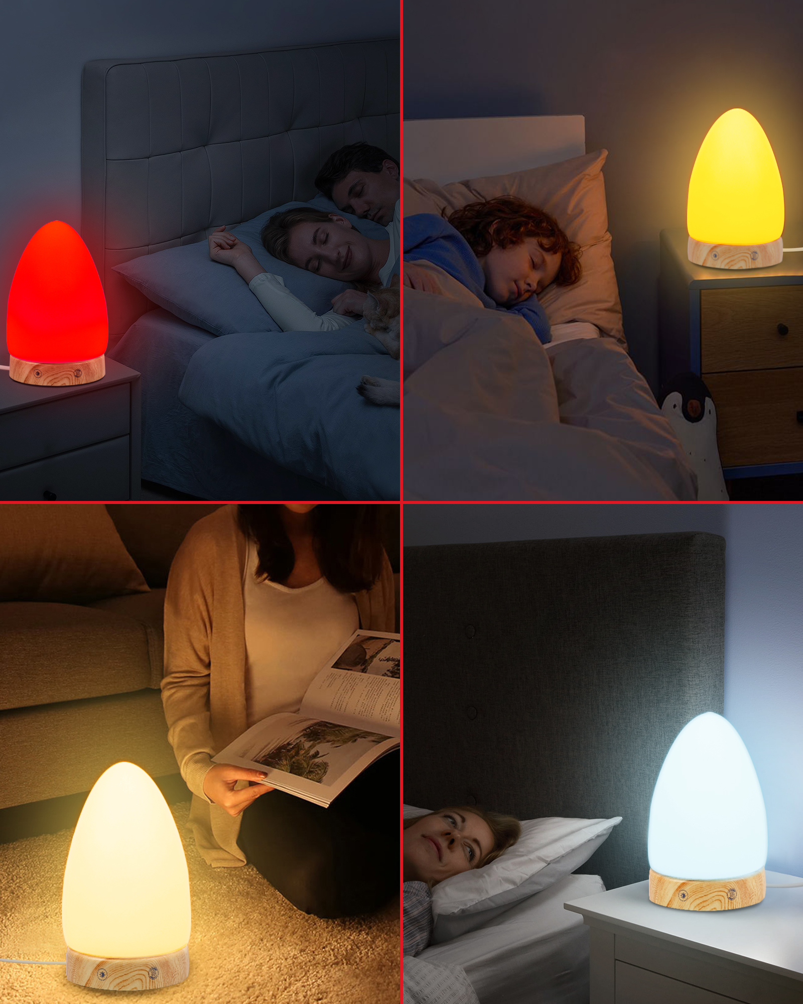 Red Light Night Light Lamp for Sleep, Red Nightlight Desk Lamp with 670nm Wavelength Multi-Color and Brightness Options Remote Control USB Charging Elegant Design
