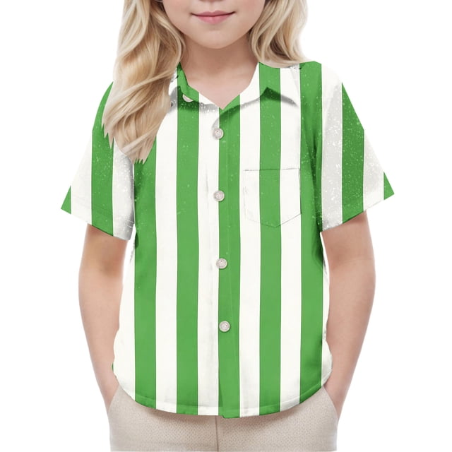 Blusa y camisa de manga corta con cuello vuelto, moderna e informal, con estampado del Día de San Patricio, con bolsillo, para uniforme escolar, para niños y niñas de 2 a 15 años.