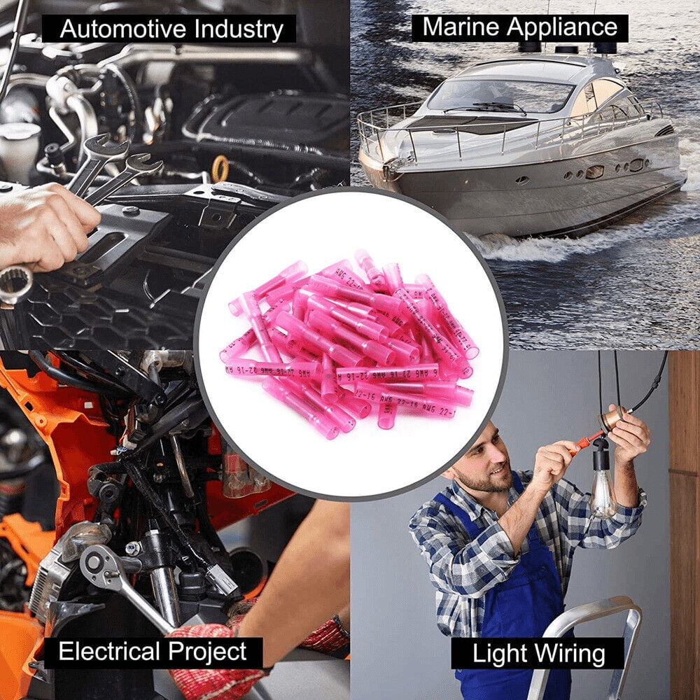 500Pcs RED Heat Shrink Butt Wire Connectors Crimp Terminals AWG 16-22 Gauge
