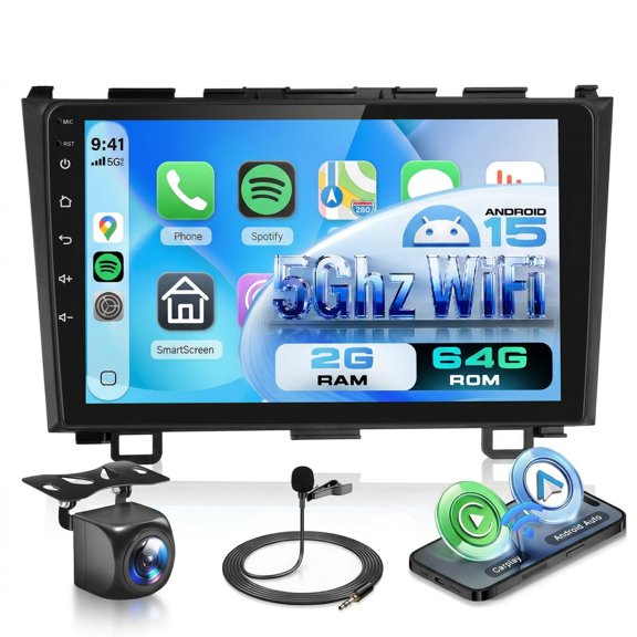Estéreo de coche Podofo de 2 GB de RAM + 64 GB de ROM con CarPlay inalámbrico Honda CRV 2007-2011