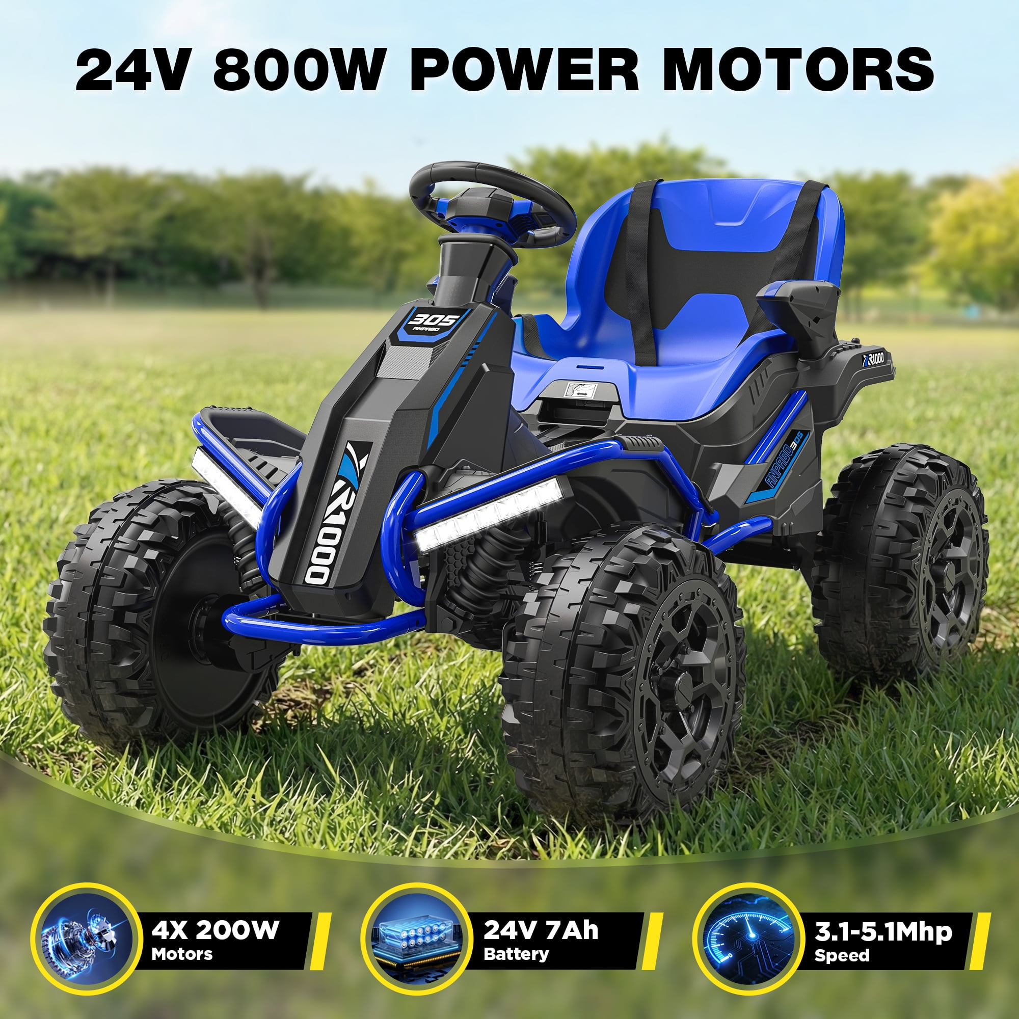 East doll 24V Big Kids Ride on Toys, Electric Power Ride on Car for Kids Age 3-8Y, 4 Wheeler, 4WD 800W Motors ATV for Kids, 5MPH, Parent Remote, Music, Blue