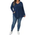 thumbnail image 2 of Agnes Orinda Women's Plus Size Tops Lace Mesh Patchwork Long Sleeve Texture V Neck Flowy Casual Waffle Blouse 4X Navy Blue, 2 of 6