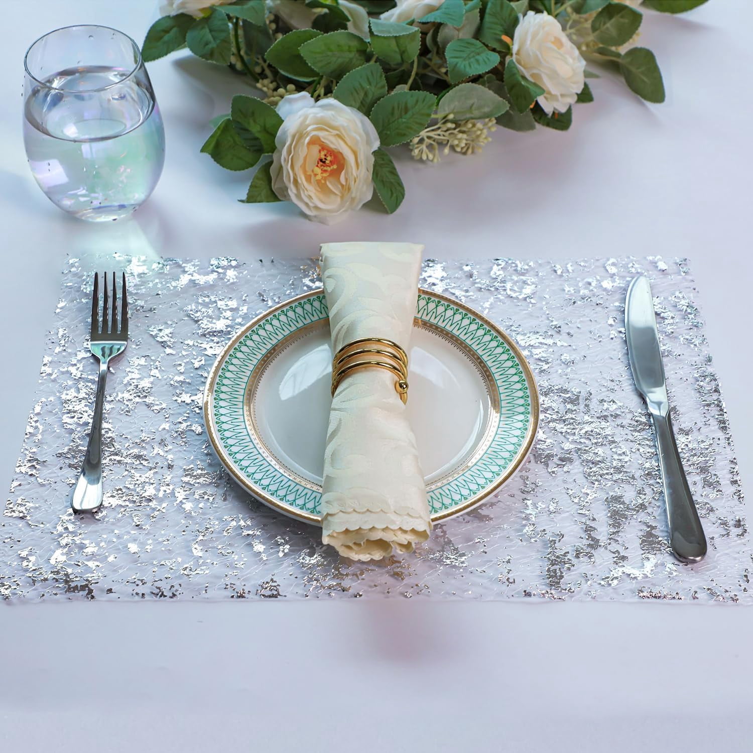 Rose Gold Table Runner Set - 4 Pack Glitter Foil Runners For Weddings & Parties