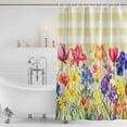 thumbnail image 3 of Yellow Plaid Tulip Waterproof Fabric Shower Curtain,Spring Floral Watercolor Botanical Waterproof Fabric Shower Curtain for Bathroom Curtains Bathtubs Shower Curtains with 12 Hooks Extra Long 72x96, 3 of 7
