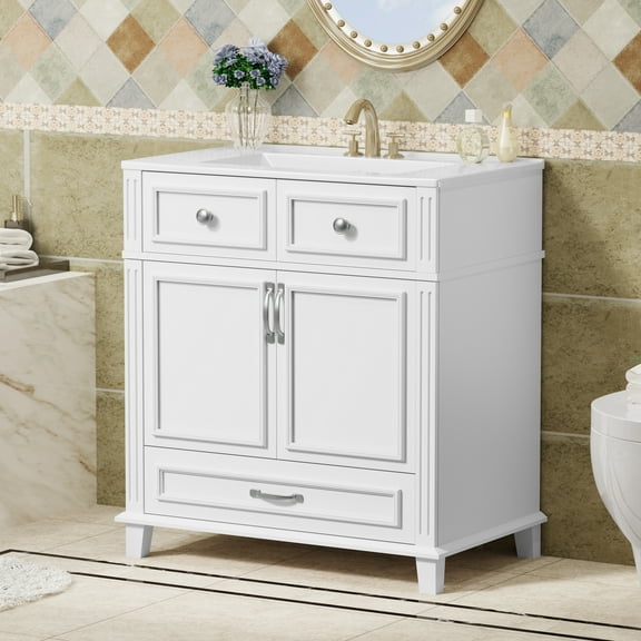 Harper & Bright Designs 30" Bathroom Vanity Sink Combo, Bathroom Storage Cabinet with Soft Closing Doors, Single Sink Bathroom Vanity with Solid Wood Frame, White