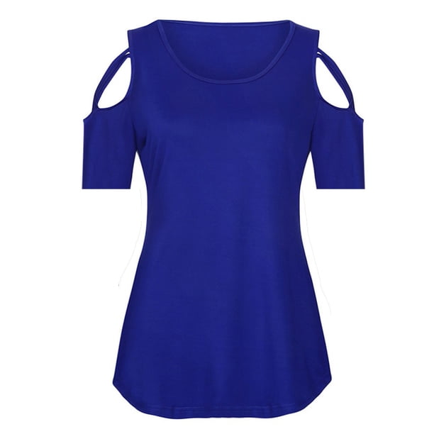 Camiseta con hombros descubiertos y tiras cruzadas de manga tres cuartos para mujer Blusas Fridja hj398