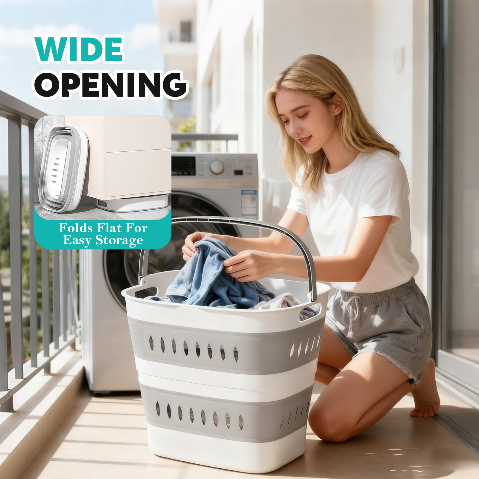 Godance Collapsible Laundry Baskets - Foldable Pop Up Laundry Hamper Plastic with Comfort Handles, 40 L Foldable Clothes Hamper for Laundry, Space Saving Pop-Up Storage Container/Organizer (Grey)