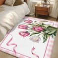 thumbnail image 4 of Area Rug for Living Room, Pink Tulip Spring Floral Non-Slip Indoor Large Carpet for Bedroom/Dining Room, Romantic Flowers Modern Art Plaid Washable Low-Profile Floor Mat Runner Rugs - 2.7 x 5 Ft, 4 of 8