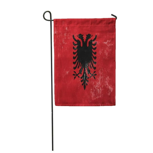 POGLIP Canvas Albania Albanian Flag on Old Damaged Dirty Material Garden Flag Decorative Flag House Banner 28x40 inch