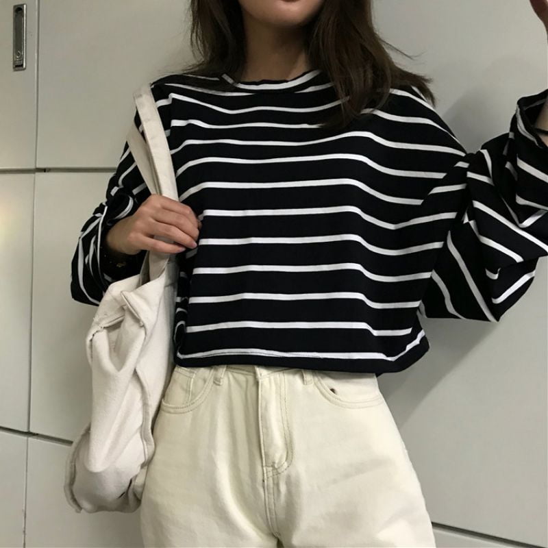 black and white striped shirt cropped
