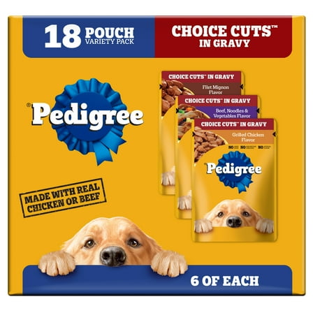 Pedigree Choice Cuts In Gravy Adult Soft Wet Dog Food Variety Pack, 3.5 oz Pouches, 18 Count