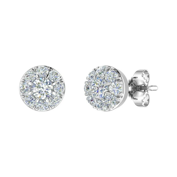 1/2 Carat Diamond Halo Stud Earrings in 925 Sterling Silver