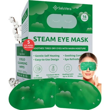 SaluVera Steam Eye Mask for Dry Eyes, Self Heating Eye mask, Soothe and Relax with 40-50 min Spa Eye Mask, Eye Steam Mask, Warm Eye Mask, Self-Warming Eye Mask for Well-Being (16 Count, Unscented)