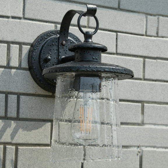 12" Outdoor Wall Lantern, Matte Black Exterior Wall Light Fixture w/ Clear Glass Shade for House Porch Garage