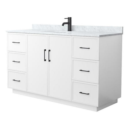 Elan TK 60" White Single Vanity & White Carrara Marble Top & Black Trim