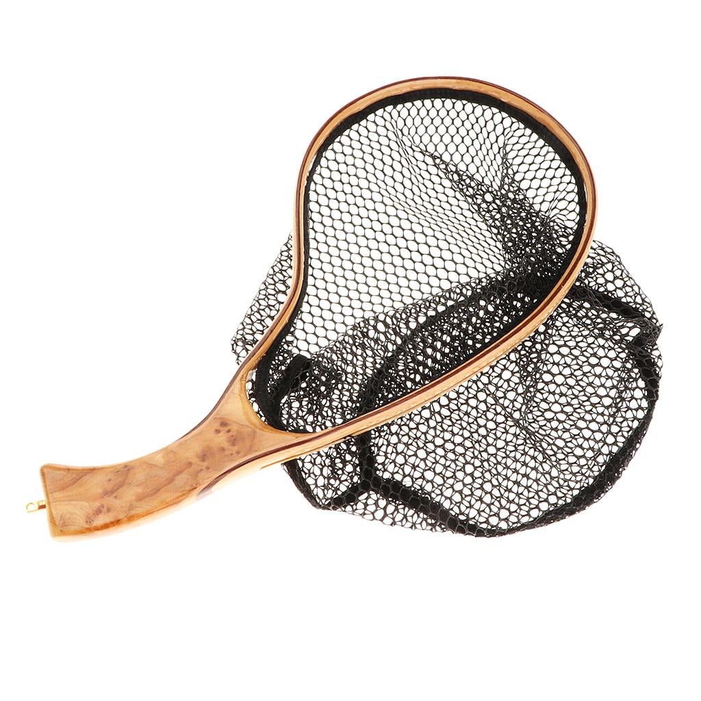 Axioma Fishing Landing Net with Wooden Frame and Soft Rubber Mesh for Trout Fishing as