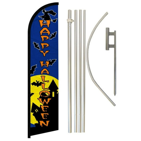 Happy Halloween (Blue) Windless Banner Flag & Pole Kit