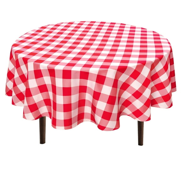 Round Checkered Table Cloth Waterproof Kitchen & Table Linens-Polyester Buffalo Plaid Wrinkle Free Table Cover(Red 140cm)