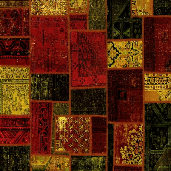 Ahgly Company Indoor Square Patchwork Yellow Transitional Area Rugs, 4' Square