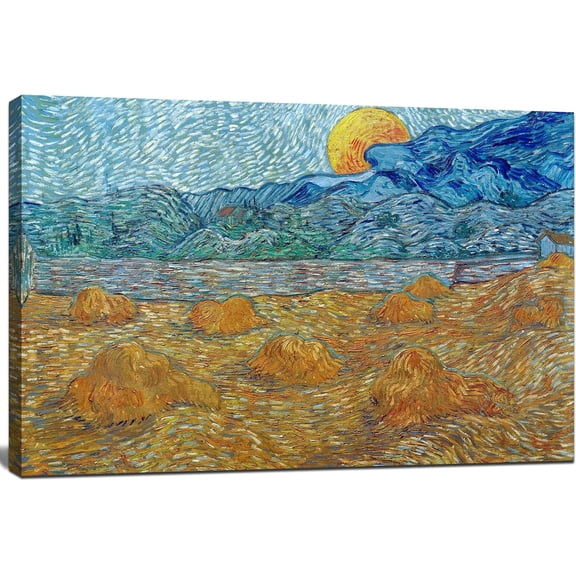 Aaheei Vincent Van Gogh Canvas Wall Art, Evening Landscape with Rising Moon Painting Print Classic Poster Wall Decor for Bedroom Living Room Office